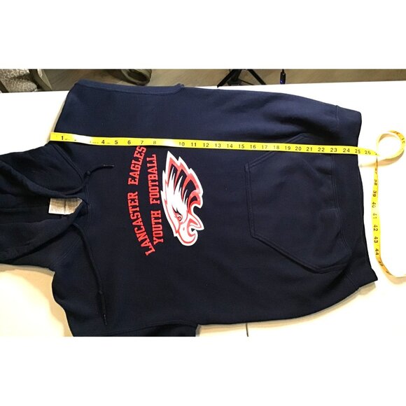 GILDAN- MENS BLUE FRONT & BACK GRAPHIC LONG SLEEVE PULLOVER HOODIE SIZE SMALL - Picture 6 of 6